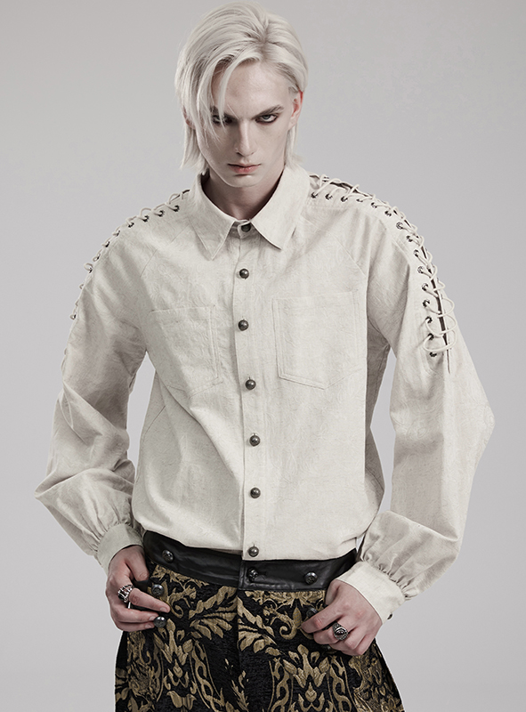 Chemise motifs brodés à laçages Blanche