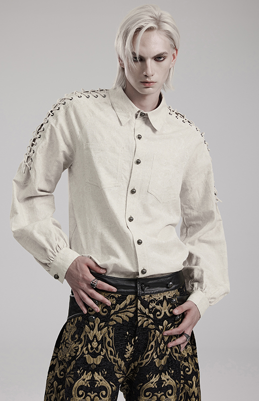 Chemise motifs brodés à laçages Blanche