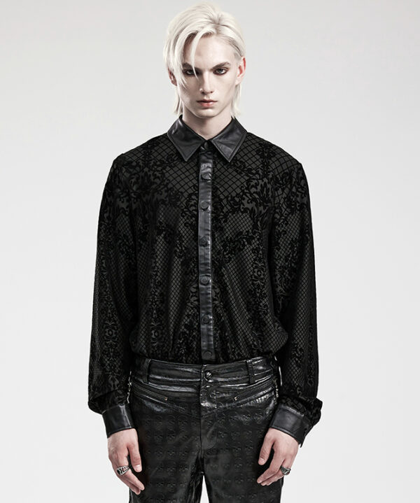 Chemise à motif dentelle et col en faux cuir