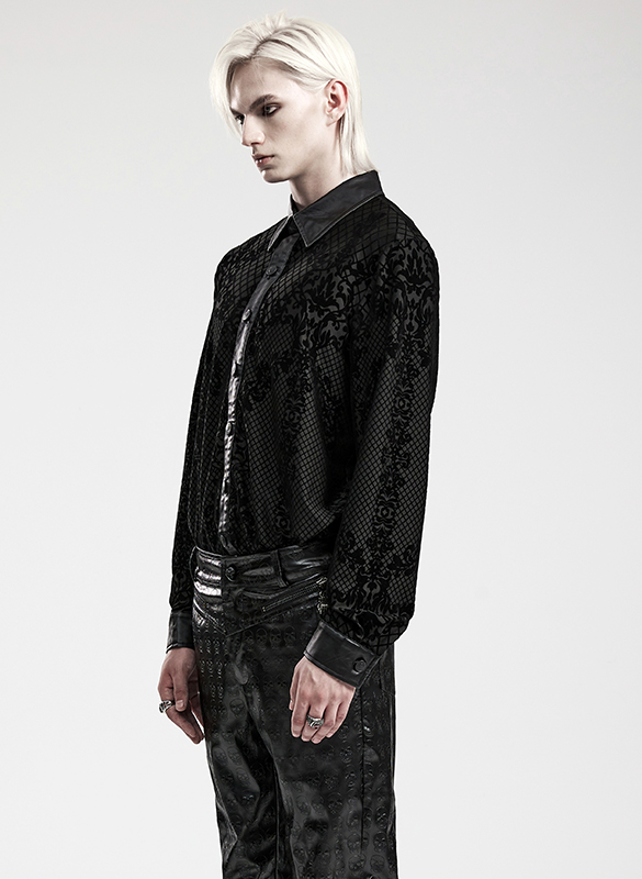 Chemise à motif dentelle et col en faux cuir