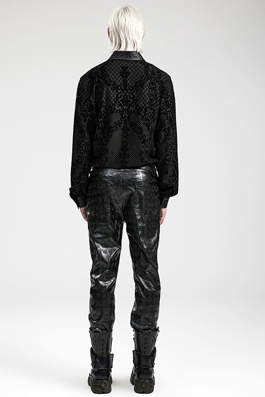 Chemise à motif dentelle et col en faux cuir