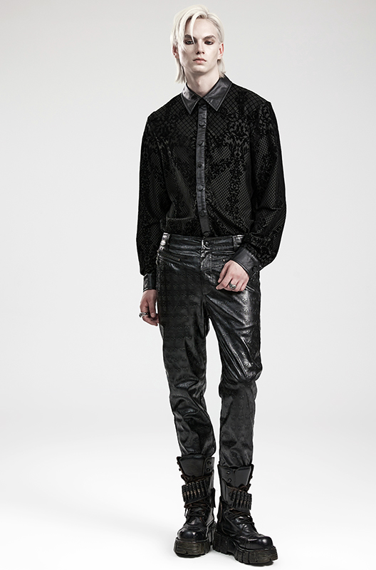 Chemise à motif dentelle et col en faux cuir