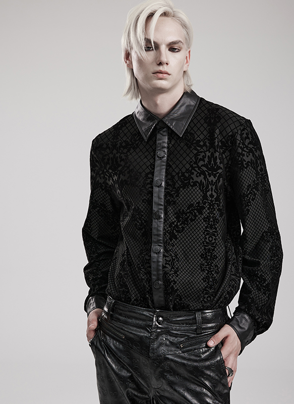 Chemise à motif dentelle et col en faux cuir