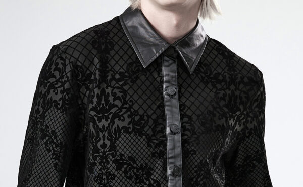 Chemise à motif dentelle et col en faux cuir