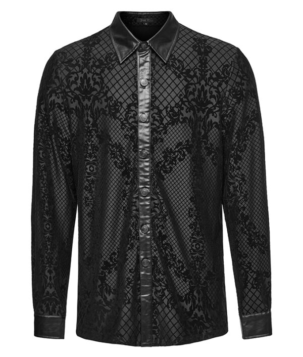 Chemise à motif dentelle et col en faux cuir