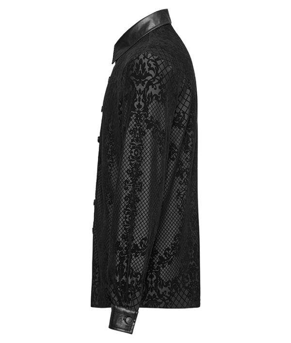 Chemise à motif dentelle et col en faux cuir