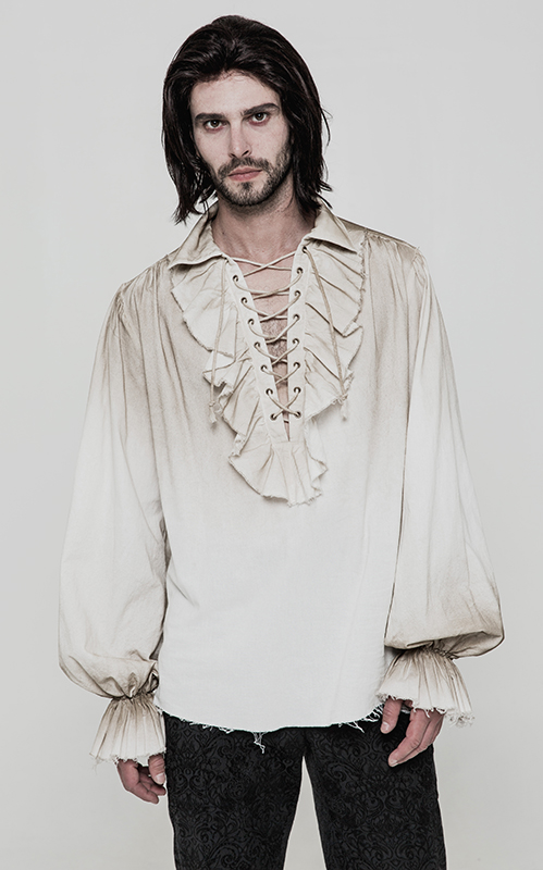 Chemise pirate steampunk à jabot Blanche