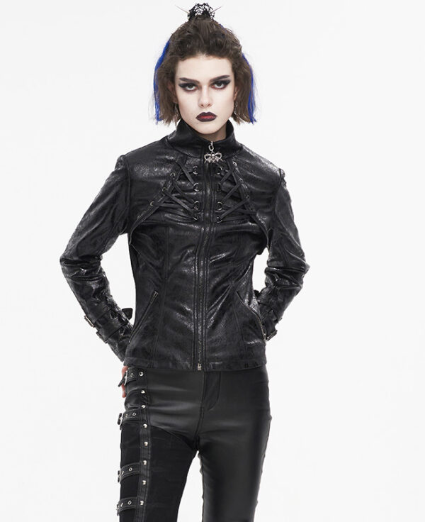 Veste cintrée en cuir végan à laçages Veste cintrée en cuir végan à laçages