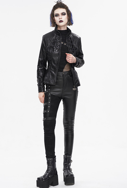 Veste cintrée en cuir végan à laçages Veste cintrée en cuir végan à laçages