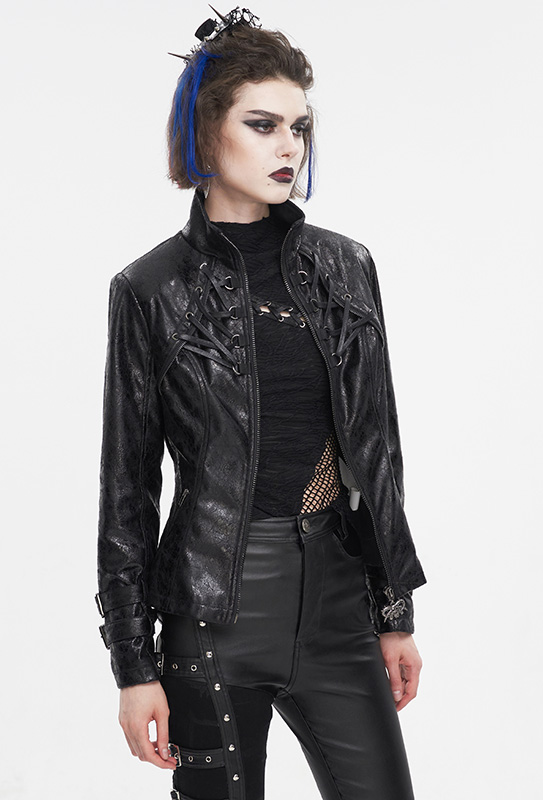 Veste cintrée en cuir végan à laçages Veste cintrée en cuir végan à laçages