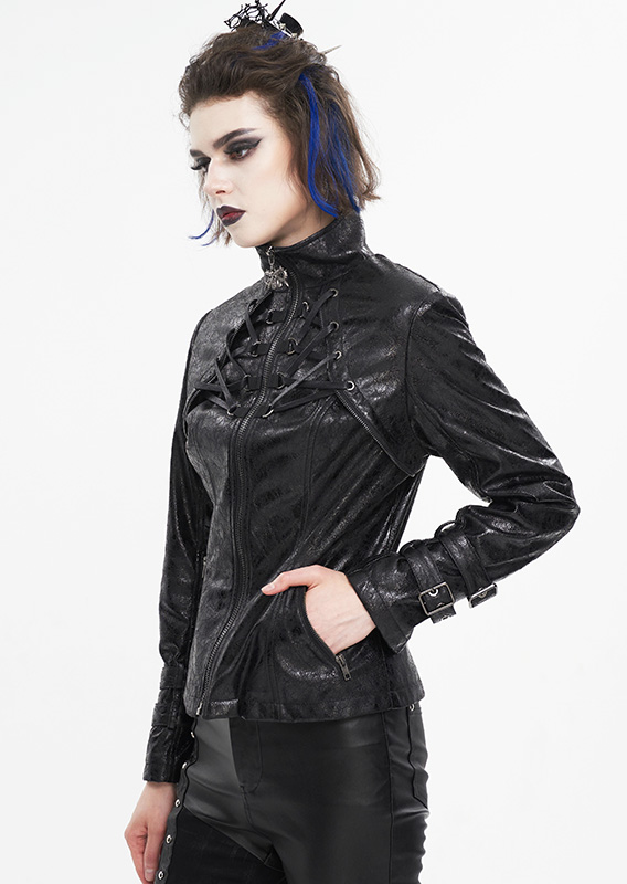 Veste cintrée en cuir végan à laçages Veste cintrée en cuir végan à laçages