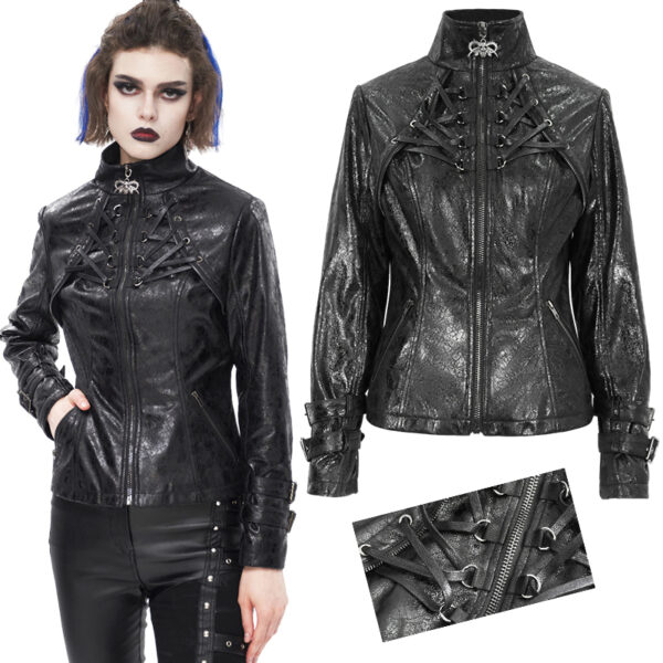 Veste cintrée en cuir végan à laçages Veste cintrée en cuir végan à laçages