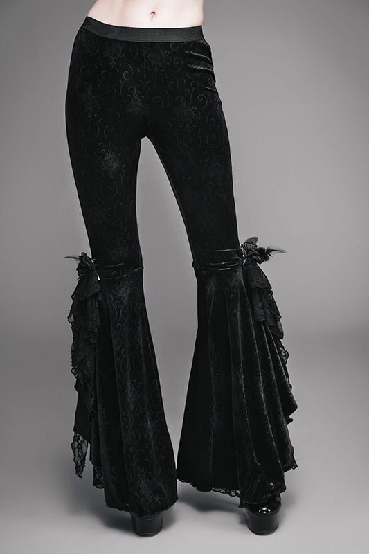 Pantalon évasé en velours jacquard et dentelle Pantalon évasé en velours jacquard et dentelle