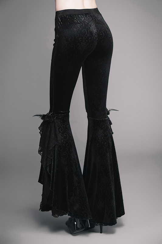 Pantalon évasé en velours jacquard et dentelle Pantalon évasé en velours jacquard et dentelle
