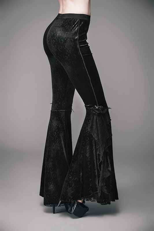Pantalon évasé en velours jacquard et dentelle Pantalon évasé en velours jacquard et dentelle