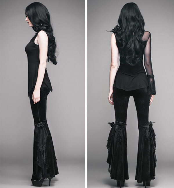 Pantalon évasé en velours jacquard et dentelle Pantalon évasé en velours jacquard et dentelle