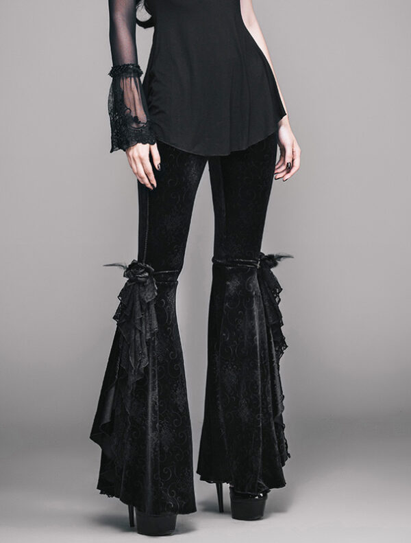 Pantalon évasé en velours jacquard et dentelle Pantalon évasé en velours jacquard et dentelle