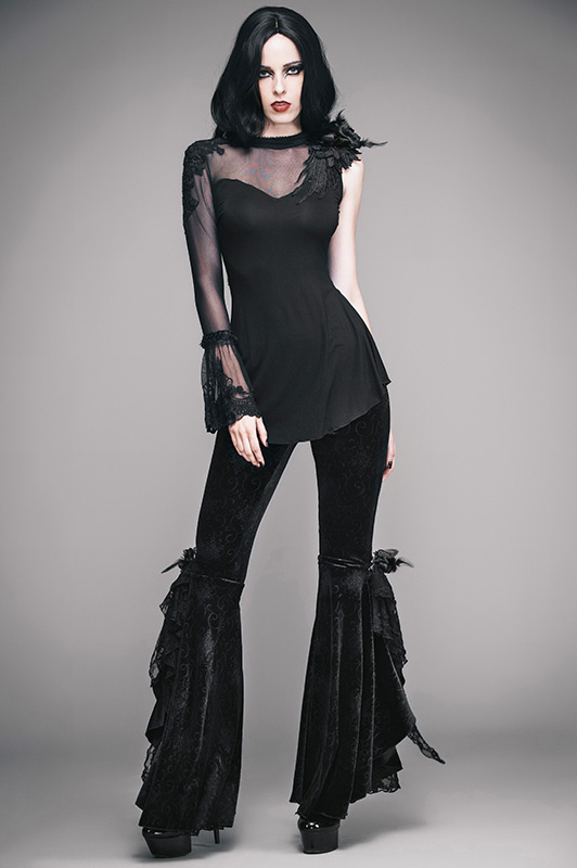 Pantalon évasé en velours jacquard et dentelle Pantalon évasé en velours jacquard et dentelle