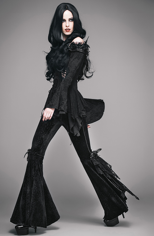 Pantalon évasé en velours jacquard et dentelle Pantalon évasé en velours jacquard et dentelle