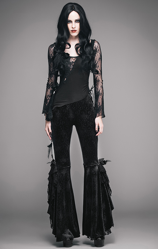 Pantalon évasé en velours jacquard et dentelle Pantalon évasé en velours jacquard et dentelle