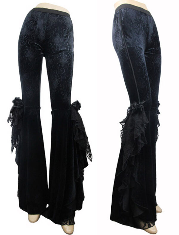 Pantalon évasé en velours jacquard et dentelle Pantalon évasé en velours jacquard et dentelle