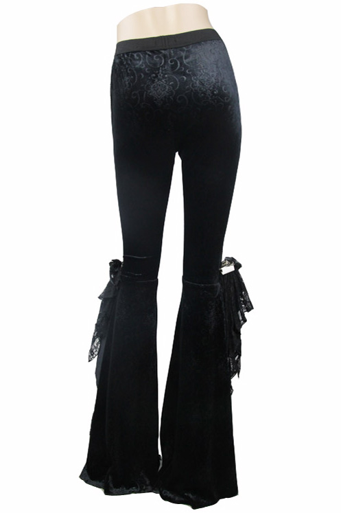 Pantalon évasé en velours jacquard et dentelle Pantalon évasé en velours jacquard et dentelle