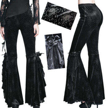 Pantalon évasé en velours jacquard et dentelle