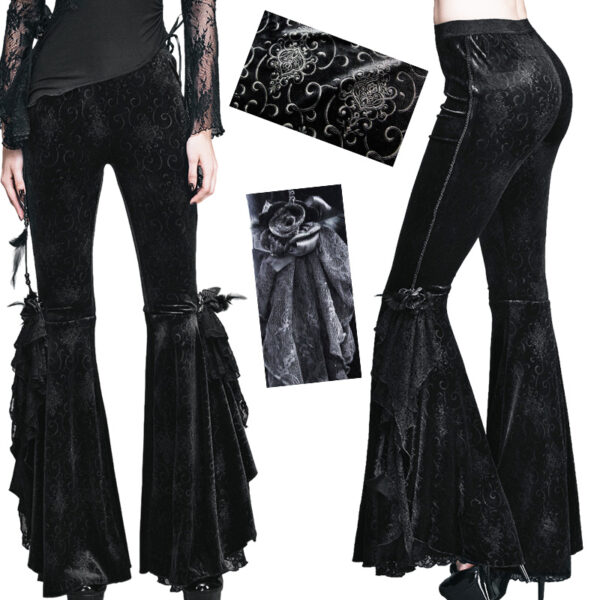 Pantalon évasé en velours jacquard et dentelle Pantalon évasé en velours jacquard et dentelle