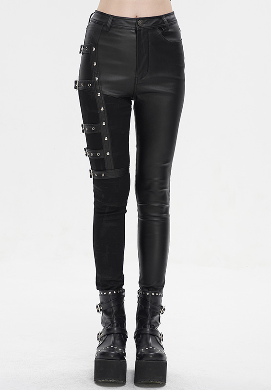 Pantalon en faux cuir et jeans à effet jarretière