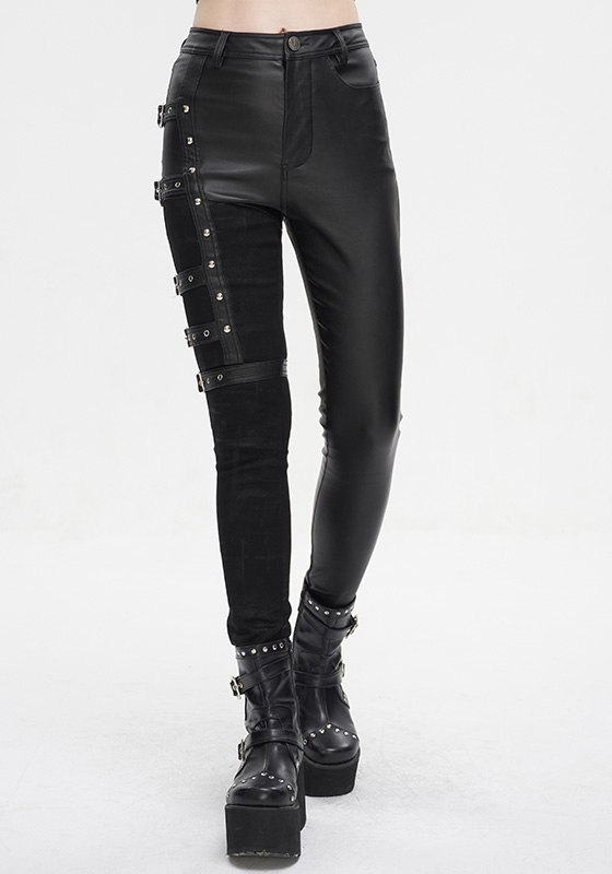 Pantalon en faux cuir et jeans à effet jarretière