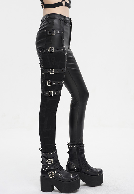 Pantalon en faux cuir et jeans à effet jarretière