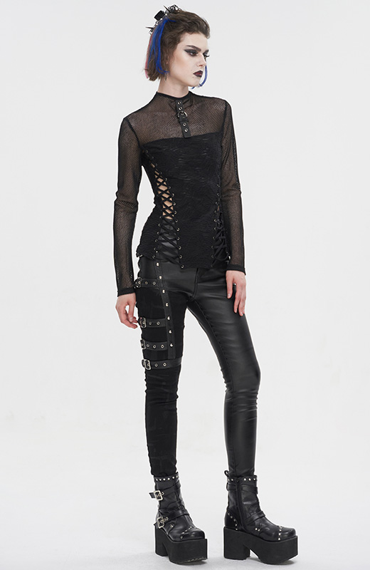 Pantalon en faux cuir et jeans à effet jarretière