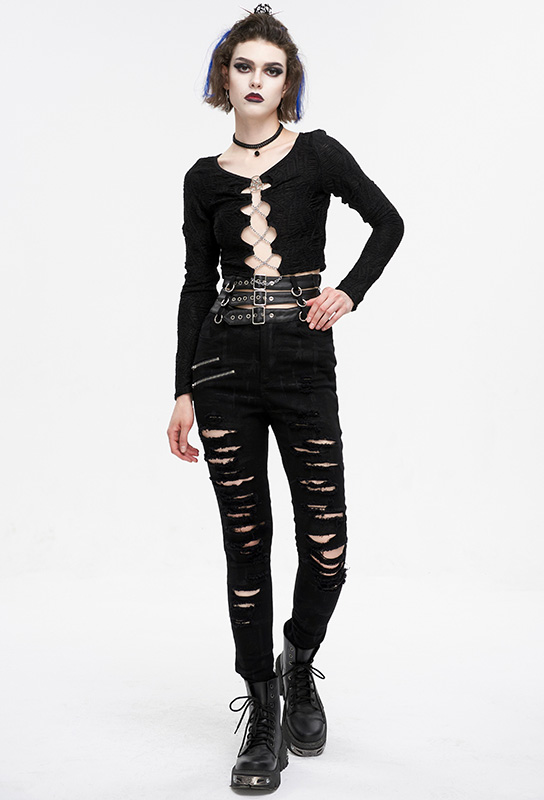 Pantalon déchiré à triple ceinture