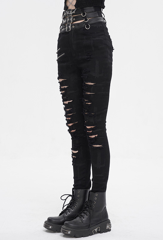 Pantalon déchiré à triple ceinture