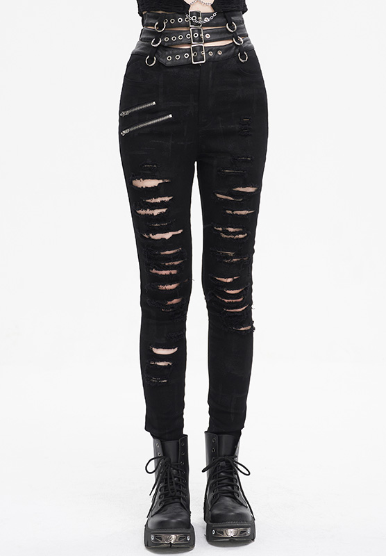 Pantalon déchiré à triple ceinture