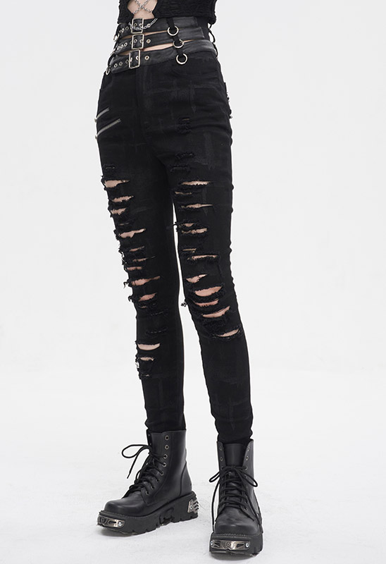 Pantalon déchiré à triple ceinture