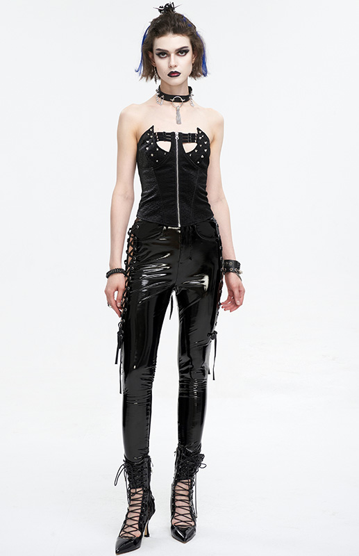 Pantalon en vinyle à découpes et laçages