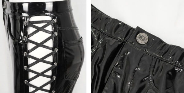Pantalon en vinyle à découpes et laçages