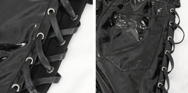 Pantalon en vinyle à découpes et laçages