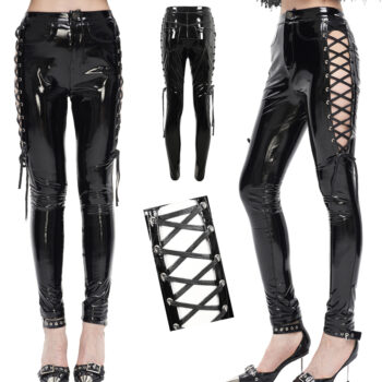 Pantalon en vinyle à découpes et laçages