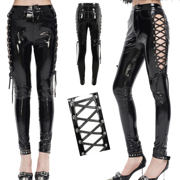 Pantalon en vinyle à découpes et laçages