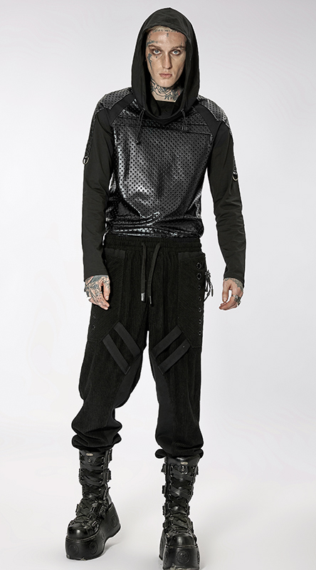 Pantalon velours à bandes et oeillets Noir