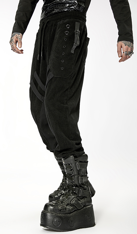 Pantalon velours à bandes et oeillets Noir