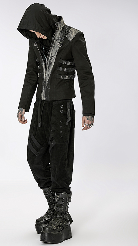 Pantalon velours à bandes et oeillets Noir