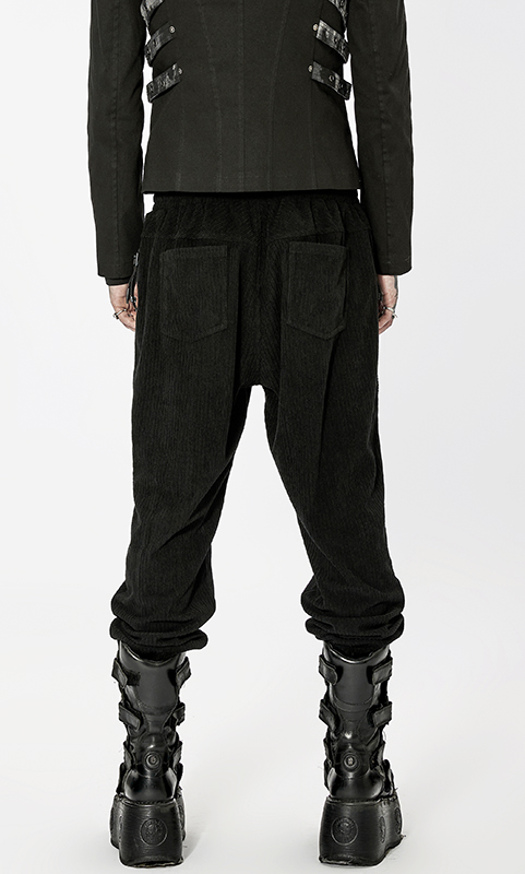 Pantalon velours à bandes et oeillets Noir