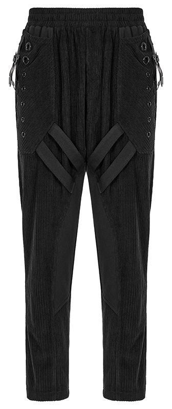 Pantalon velours à bandes et oeillets Noir