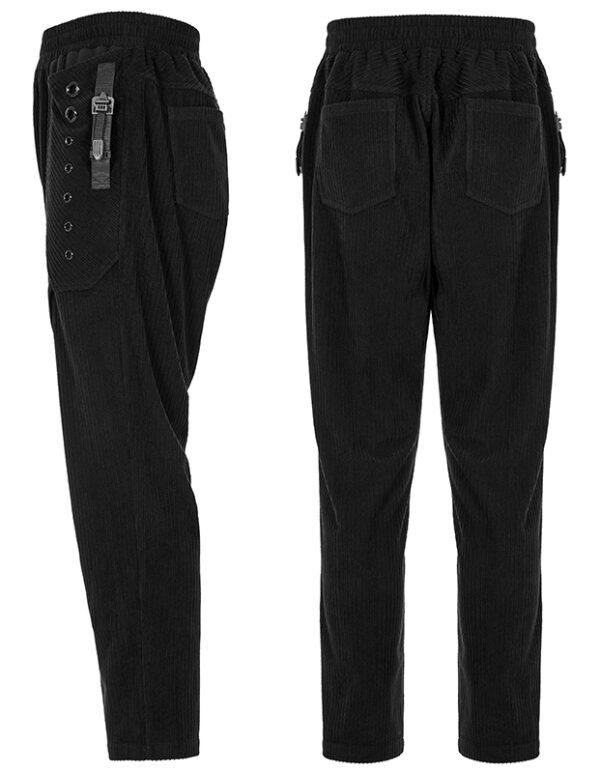 Pantalon velours à bandes et oeillets Noir