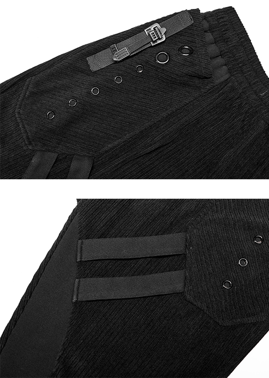 Pantalon velours à bandes et oeillets Noir