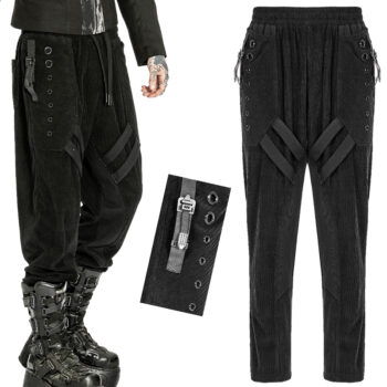 Pantalon velours à bandes et oeillets Noir Pantalon velours à bandes et oeillets Noir