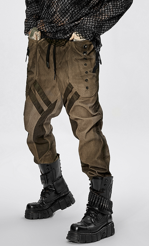 Pantalon velours à bandes et oeillets Café Pantalon velours à bandes et oeillets Café